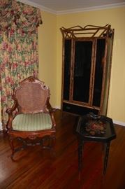 Side Chair and Table with Bamboo Armoire