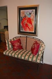 Settee with Cushion and Matching Pillows and Accent Pillows with Art