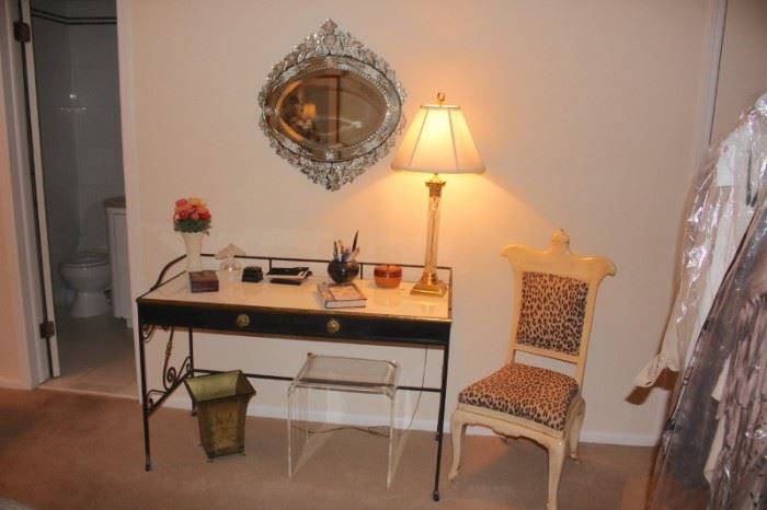 Desk, Lamp, Side Chair, Desk Stool, Mirror and Waste Basket 