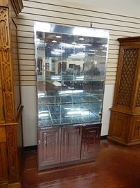 Modern Mirrored Doors Curio Cabinet