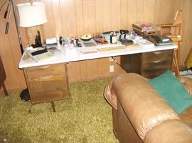 Desk, Lamps,  and Office Supplies.