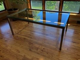 Crate & Barrel mid century modern Parsons dinning table.