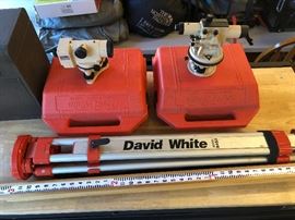 David White optical transits, tripod and measuring stick