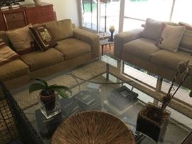 Gorgeous 6' x 6' glass top coffee table & sofas