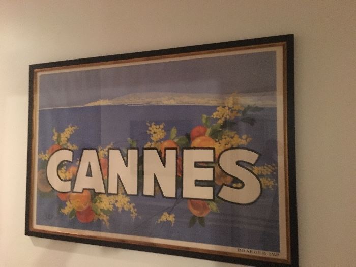 Original vintage 1930 French CANNES poster - backed in linen & framed 