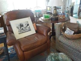 Leather recliner, monochrome regatta painting by Pam Ogden