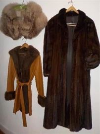 Mink coat, stole, vintage leather jacket