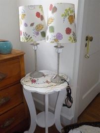 Painted table, contemporary lamps