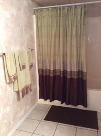 Shower curtain, rug, towels - all coordinating