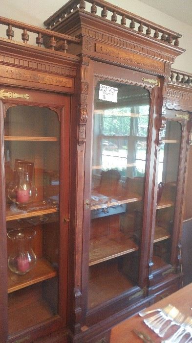 Antique 3 Part Glass Front Book Shelf