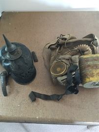 WW I hat and gas mask