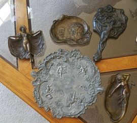 art nouveau trays, mirror