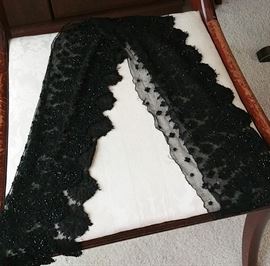 antique black beaded lace edging - very long piece