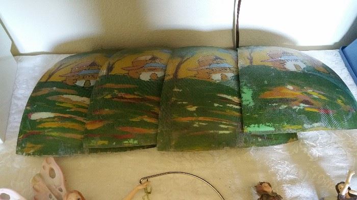 set of 4 reverse painted lamp shade panels
