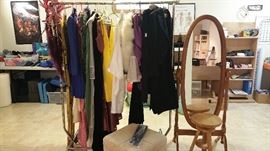 vintage clothing and costumes - cheval mirror - adjustable stool