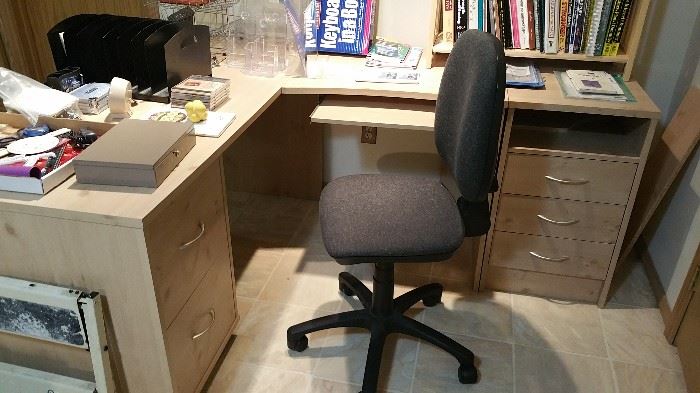 office chair - corner desk - printer stand with 3 drawers