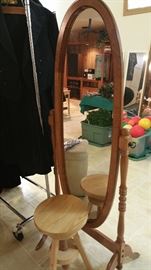 cheval mirror, stool