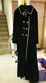 full length velvet coat with rhinestone trim and buttons
