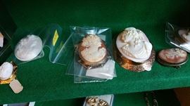 carved shell and glass cameos in 10k frames