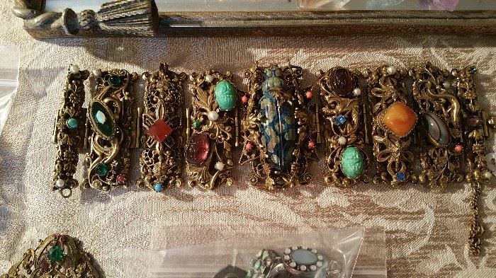 amazing and elaborate scarab (and other things) large bracelet