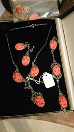 'coral' set - necklace, earrings, bracelet