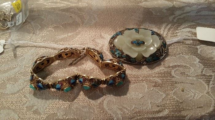 Chinese export bracelet and filligree brooch and there is more...