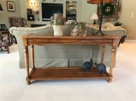 Oak glass top console table
