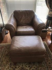 Leather armchair and ottoman