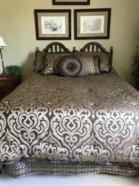 Queen size bed with matching chest, dresser and mirror and desk