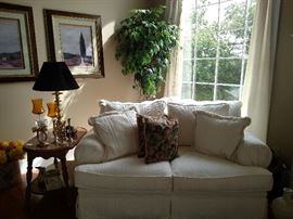 White upholstered settee