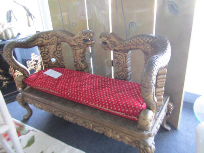 Hand carved dragon bench
