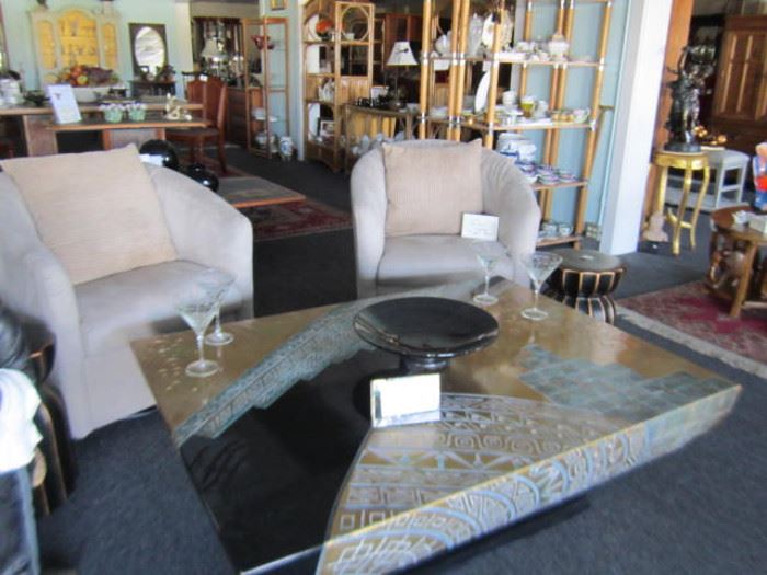 Metal covered large coffee table - Natuzzi chairs