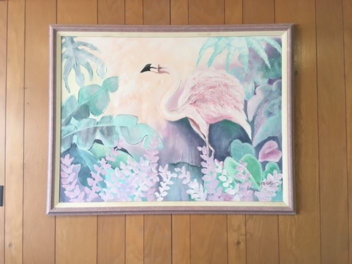 pastel flamingo on canvas