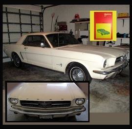 1965 Ford Mustang, One Owner Car, It is a 6 Cylinder, 3 speed transmission and it's after market AC. The engine is 200 CID. 
