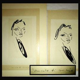 A Pair of Very Cool Signed Vintage Drawings on Japanese Watermarked Paper 