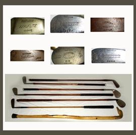 Antique Wooden Shafted Golf Clubs; Niblick,  Mashie & More 