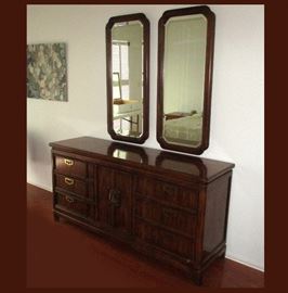 Asian Inspired Dresser with Double Mirrors