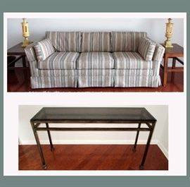 Cool Retro Sofa, has a matching Love Seat and Mid Century Modern Sofa or Entry Table with Smoky Glass Top 