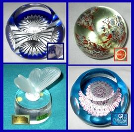 Baccarat,  Caithness, Cristalleries Royales de Champagne Frosted Glass Bird and India Paperweights 