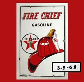 Metal Texaco Fire Chief Gasoline Sign 