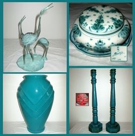 Metal Bird Sculpture, Delft Box, Large Vase and Pair of Candle Holders 