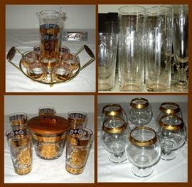 Mid Century Modern Culver Glassware and a HUGE Set of Etched Bamboo Glasses 