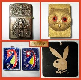 Vintage Silver Detailed Thai Lighter, Owl and Seahorses Matchbook Covers 