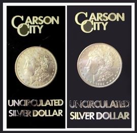 2 Carson City Uncirculated Silver Dollars; 1882 and 1884. 