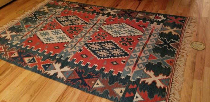 3 1/2' x 6' hand loomed Turkish Kilim flat weave wool rug from eastern Anatolia near Lake Van