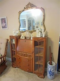Vintage secretary, mirror, and more ceramic items
