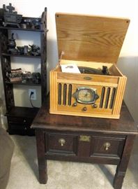 Contemporary radio - record player on Asian motif table