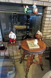 Organ stool, Santa figurines, and interesting lamp table