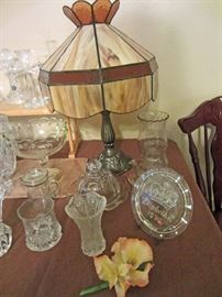Slag glass lamp and more  glass and crystal items