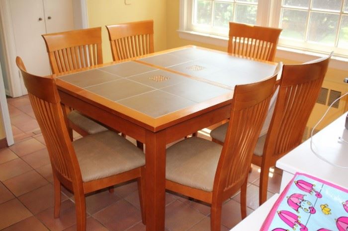 Kitchen Table and 6 Chairs with Tile Top plus Leaves